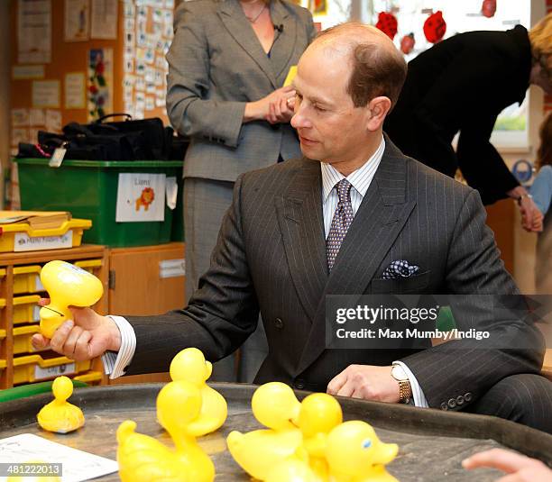 Prince Edward, Earl of Wessex visits the Queensgate Foundation Primary School during a day of engagements on the Isle of Wight on March 28, 2014 in...