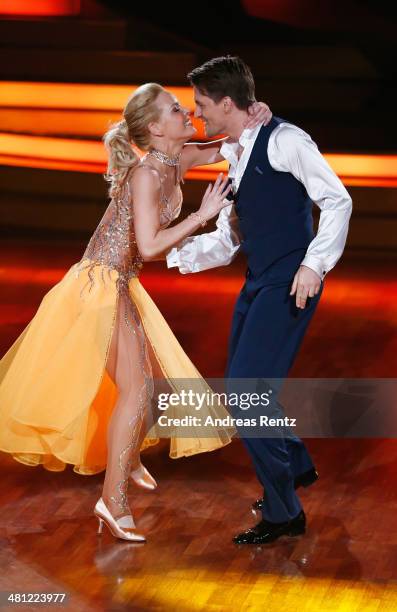 Alexander Klaws and Isabel Edvardsson perform during the 1st Show of 'Let's Dance' on RTL at Coloneum on March 28, 2014 in Cologne, Germany.