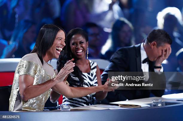 Jury members Jorge Gonzalez, Motsi Mabuse and Joachim Llambi attend the 1st Show of 'Let's Dance' on RTL at Coloneum on March 28, 2014 in Cologne,...