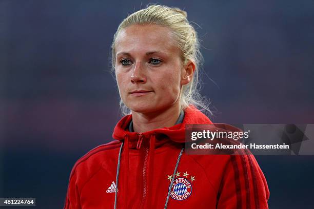 Kathleen Krueger, team manager of FC Bayern Muenchen looks on during the international friendly match between FC Bayern Muenchen and Valencia FC of...