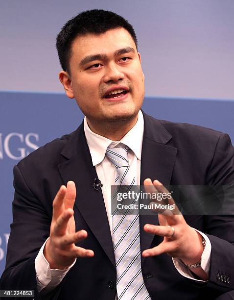 Former NBA player Yao Ming participates in the 35 Years of U.S.-China Relations: Diplomacy, Culture and Soft Power panel discussion at the Brookings...