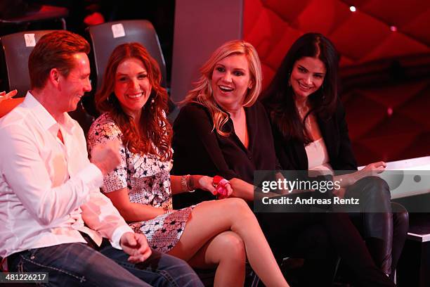 Juergen Milski, Simone Ballack, Magdalena Brzeska and Shermine Sharivar attend the 1st Show of 'Let's Dance' on RTL at Coloneum on March 28, 2014 in...
