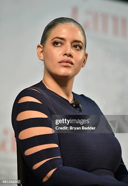 Model Denise Bidot speaks onstage during the Latina Beauty, Hair & Wellness Expo presented by Latina Media Ventures at Meadowlands Exposition Center...