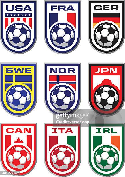 stockillustraties, clipart, cartoons en iconen met soccer badges - italy vs norwegian