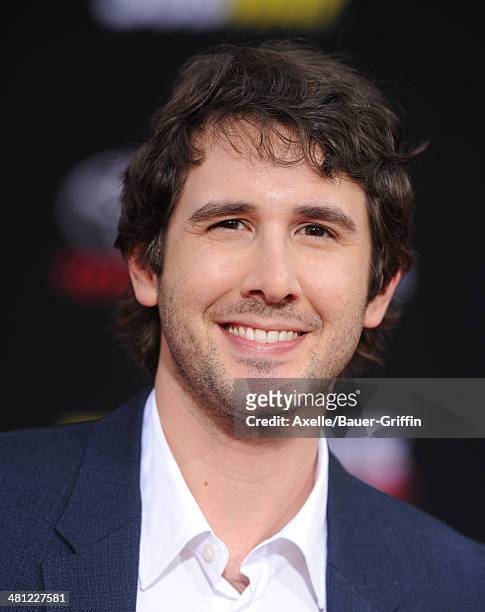 Singer Josh Groban arrives at the Los Angeles premiere of 'Muppets Most Wanted' at the El Capitan Theatre on March 11, 2014 in Hollywood, California.