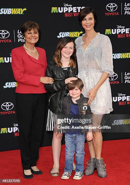 Actress Catherine Bell, mom Mina Bell, daughter Gemma Beason and son Ronan Beason arrive at the Los Angeles premiere of 'Muppets Most Wanted' at the...