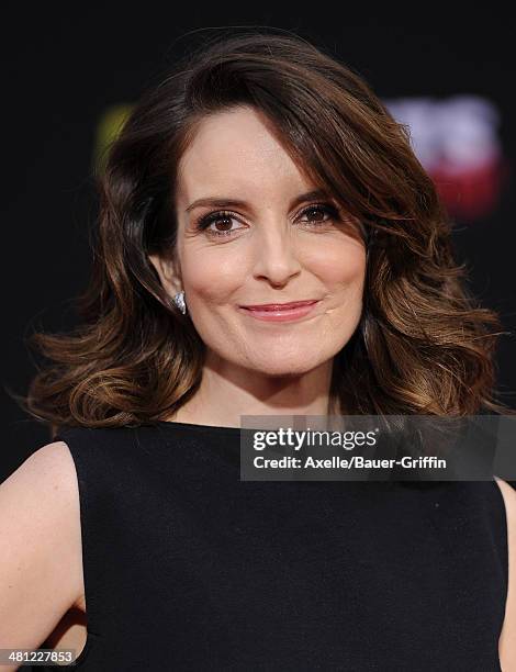 Actress Tina Fey arrives at the Los Angeles premiere of 'Muppets Most Wanted' at the El Capitan Theatre on March 11, 2014 in Hollywood, California.