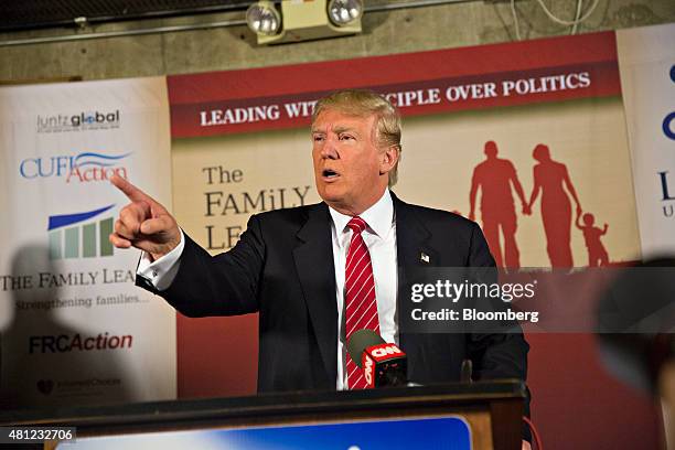 Donald Trump, president and chief executive of Trump Organization Inc. And 2016 U.S. Presidential candidate, speaks during a press conference at The...