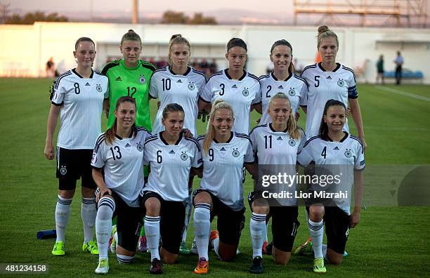 Group picture of Germany before the UEFA Women's Under-19 European Championship group stage match between U19 Germany and U19 Norway at Lod Municipal...