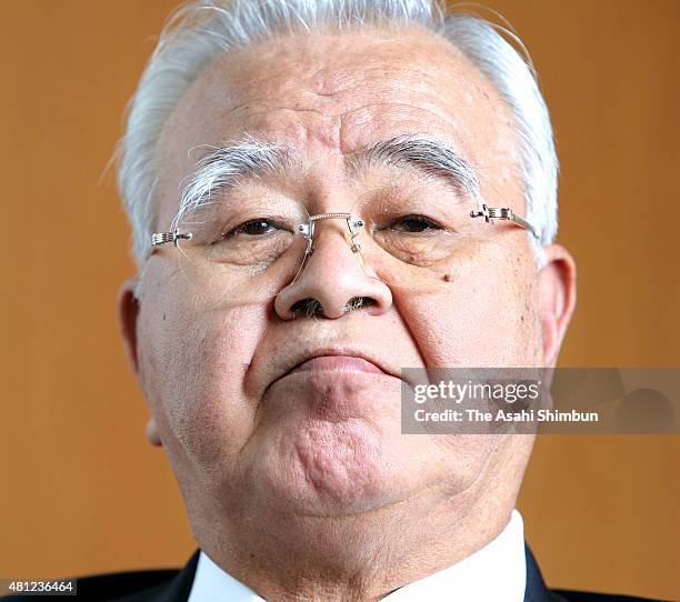 Incoming Keidanren President Hiromasa Yonekura speaks during the Asahi Shimbun interview on May 18, 2010 in Tokyo, Japan.