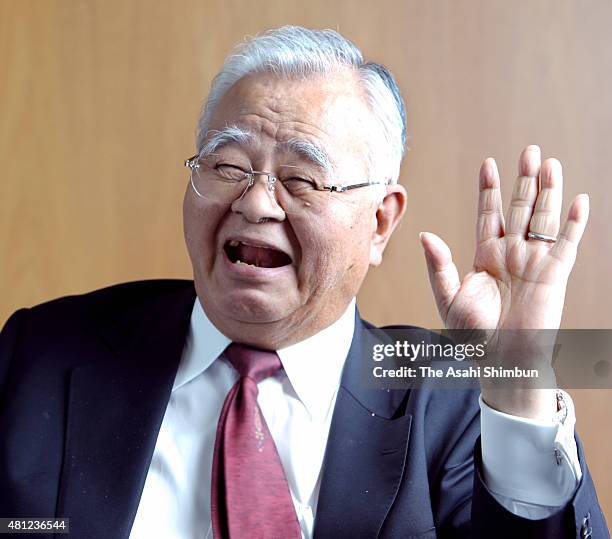 Incoming Keidanren President Hiromasa Yonekura speaks during the Asahi Shimbun interview on May 18, 2010 in Tokyo, Japan.