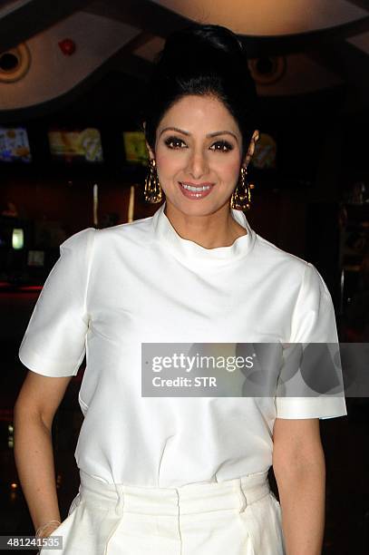 Indian Bollywood film actress Sridevi attends the upcoming Hindi film 'Hawaa Hawaai' directed by Amole Gupte in Mumbai on March 28, 2014. AFP PHOTO
