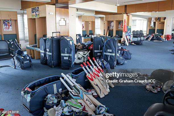 The England dressing room ahead of the England v South Africa match at the ICC World Twenty20 Bangladesh 2014 played at Zahur Ahmed Chowdhury Stadium...