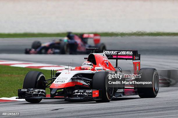 Jules Bianchi of France and Marussia drives during the final practice session prior to qualifying for the Malaysia Formula One Grand Prix at the...