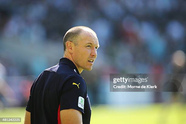 Brenton Sanderson of the Crows looks on during the round two AFL match between the Port Adelaide Power and the Adelaide Crows at Adelaide Oval on...