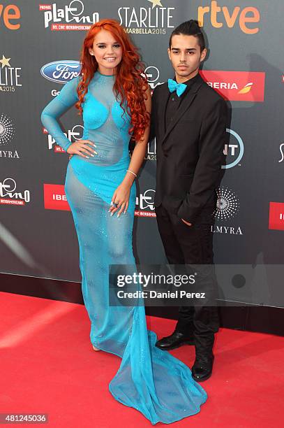 Spanish singer, Melody, and her partner attend TNTLA Platino Awards 2015 at Starlight Marbella on July 18, 2015 in Marbella, Spain.