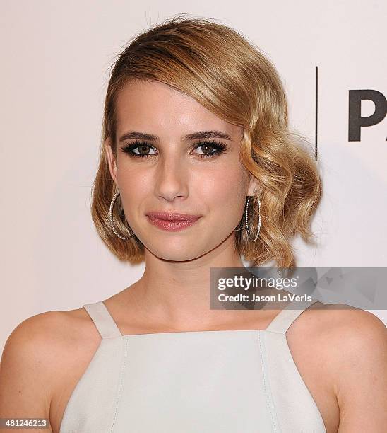 Actress Emma Roberts attends the "American Horror Story: Coven" event at the 2014 PaleyFest at Dolby Theatre on March 28, 2014 in Hollywood,...