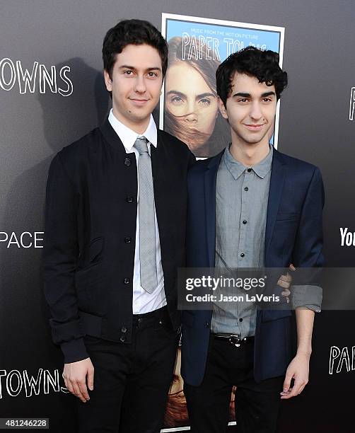 Actors Nat Wolff and Alex Wolff attend the "Paper Towns" Q&A and live concert at YouTube Space LA on July 17, 2015 in Los Angeles, California.