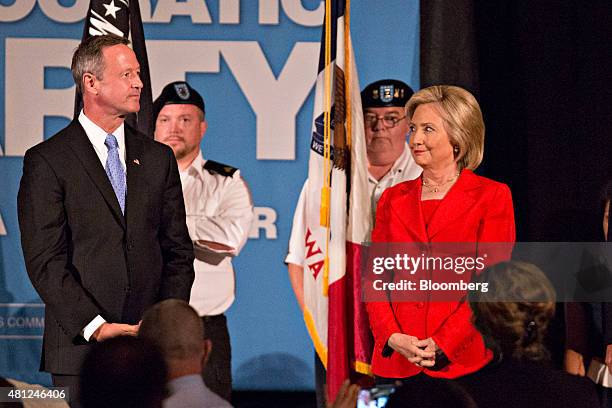 Hillary Clinton, former U.S. Secretary of state and 2016 Democratic presidential candidate, right, and Martin O'Malley, former governor of Maryland...