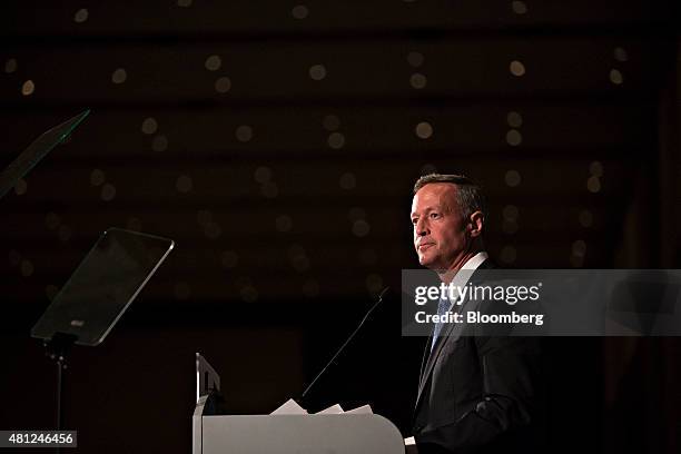 Martin O'Malley, former governor of Maryland and 2016 Democratic presidential candidate, pauses while speaking during the Iowa Democratic Party Hall...