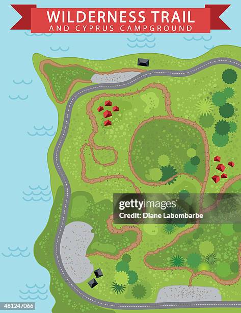 ilustraciones, imágenes clip art, dibujos animados e iconos de stock de silvestre senda de excursionismo mapa - carretera de tierra