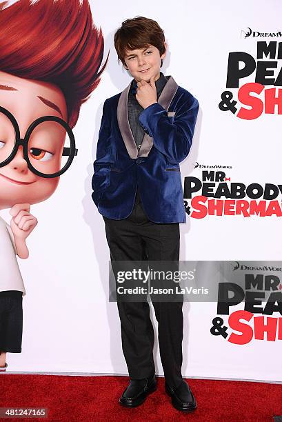 Actor Max Charles attends the premiere of "Mr. Peabody & Sherman" at Regency Village Theatre on March 5, 2014 in Westwood, California.