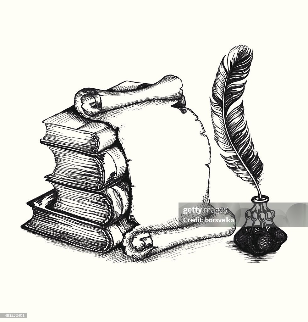 Academic And Education Set Books Scroll Pen High-Res Vector Graphic ...