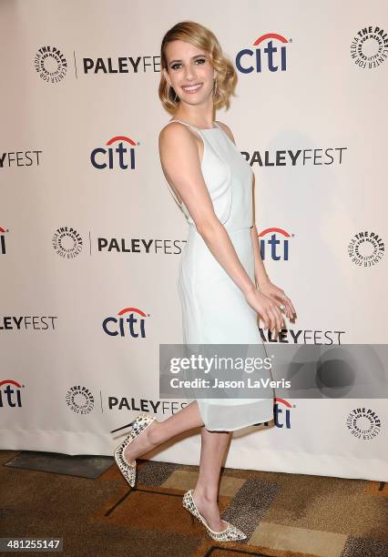 Actress Emma Roberts attends the "American Horror Story: Coven" event at the 2014 PaleyFest at Dolby Theatre on March 28, 2014 in Hollywood,...