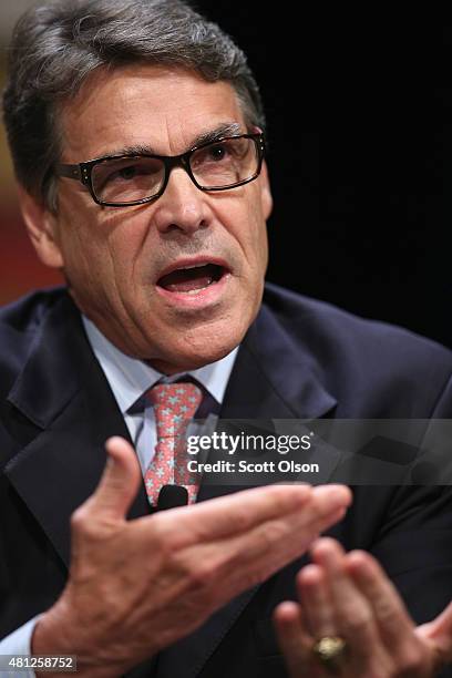 Republican presidential candidate and former Texas Governor Rick Perry fields questions at The Family Leadership Summit at Stephens Auditorium on...