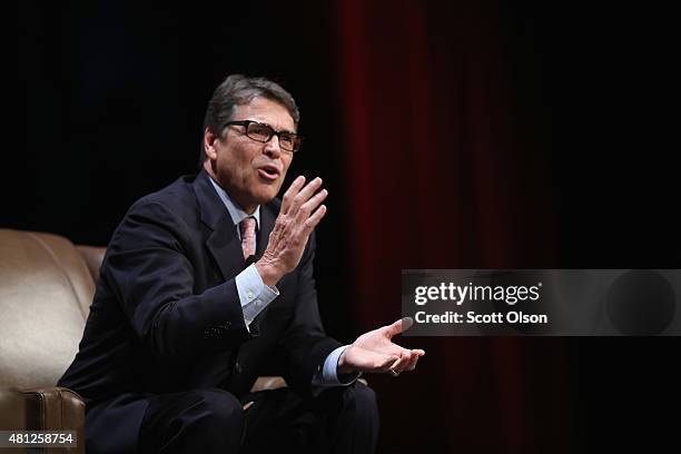 Republican presidential candidate and former Texas Governor Rick Perry fields questions at The Family Leadership Summit at Stephens Auditorium on...