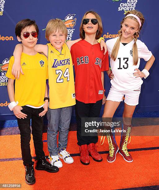 Actors Casey Simpson, Aidan Gallagher, Lizzy Greene and Mace Coronel attend the Nickelodeon Kids' Choice Sports Awards at UCLA's Pauley Pavilion on...