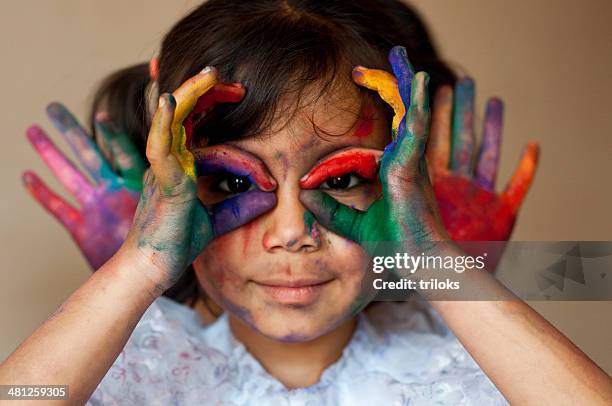 small girl playing with colors - asian child with binoculars stock pictures, royalty-free photos & images