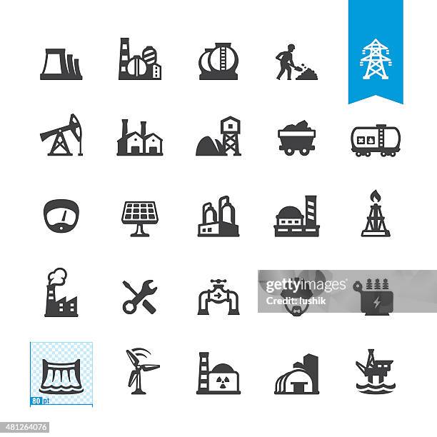 industrial buildings and construction related vector icons - cooling tower stock illustrations
