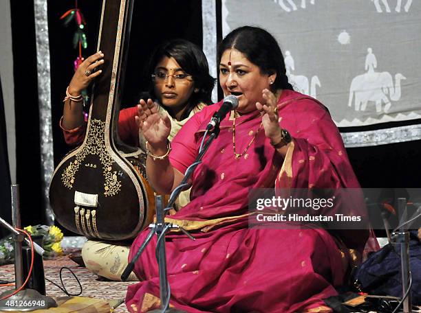 Indian classical singer Shubha Mudgal performing at Bharat Bhavan during Uttar Pradesh Festival on July 18, 2015 in Bhopal, India.