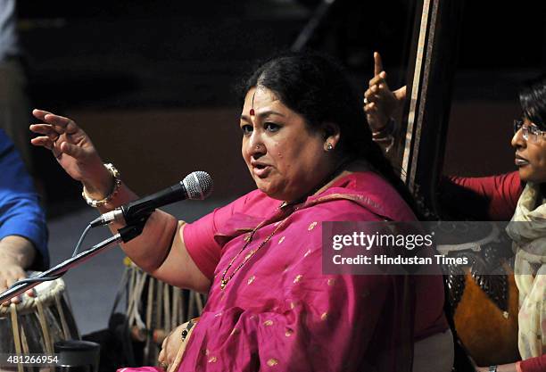 Indian classical singer Shubha Mudgal performing at Bharat Bhavan during Uttar Pradesh Festival on July 18, 2015 in Bhopal, India.