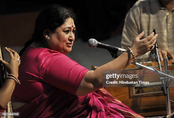 Indian classical singer Shubha Mudgal performing at Bharat Bhavan during Uttar Pradesh Festival on July 18, 2015 in Bhopal, India.