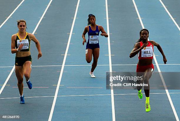 Candace Hill of the USA in action during the Girls 200 Meters Semi Final on day four of the IAAF World Youth Championships, Cali 2015 on July 18,...