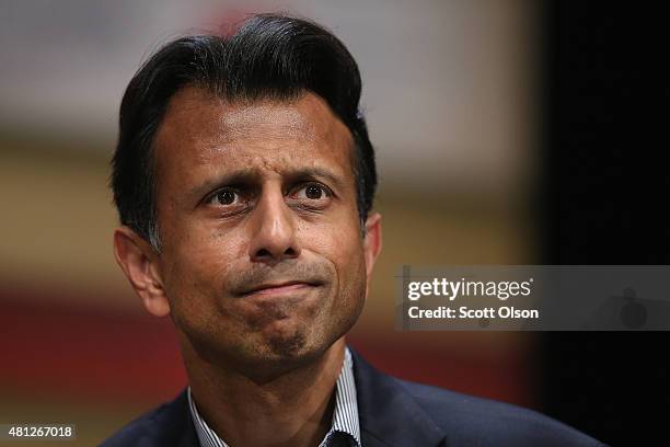 Republican presidential candidate Louisiana Governor Bobby Jindal fields questions at The Family Leadership Summit at Stephens Auditorium on July 18,...
