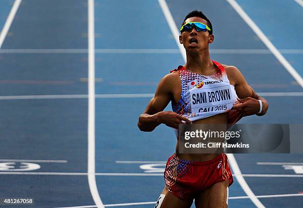 Abdul Hakim Sani Brown of Japan in action during the Boys 200 Meters Semi Final on day four of the IAAF World Youth Championships, Cali 2015 on July...