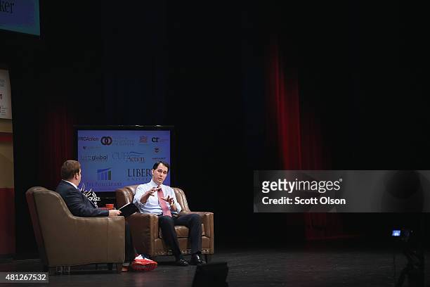 Republican presidential candidate Wisconsin Governor Scott Walker fields questions from Frank Luntz at The Family Leadership Summit at Stephens...