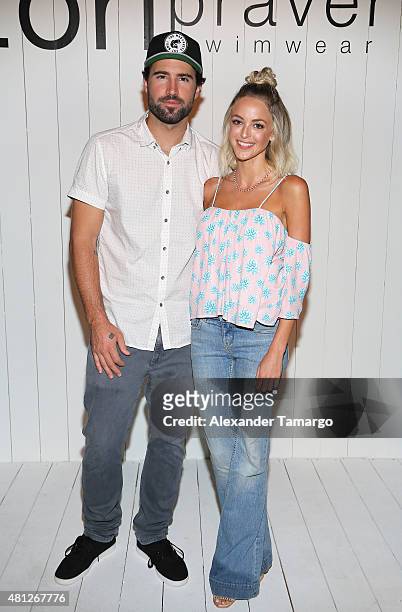 Brody Jenner and Kaitlynn Carter attend the Tori Praver fashion show during FUNKSHION: Fashion Week Miami Beach Swim at the FUNKSHION Tent on July...