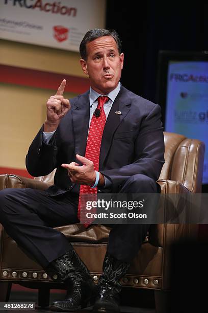 Republican presidential candidate and former Pennsylvania Senator Rick Santorum fields questions at The Family Leadership Summit at Stephens...