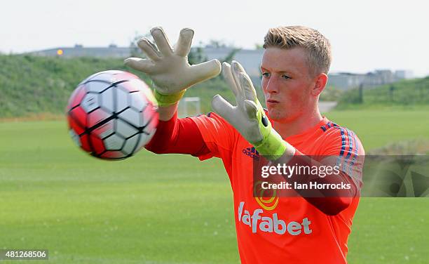 Jordan Pickford during a Sunderland AFC training session on day 7 of a tour of the USA and Canada at The Kia training ground on July 18, 2015 in...