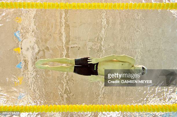 This picture taken with an underwater camera shows gold medallist Henrique Rodrigues of Brazil competing in the men's 200m individual medley final at...