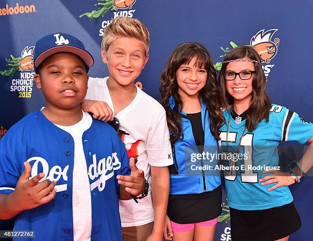 Benjamin Flores Jr., Thomas Kuc, Cree Cicchino and Madisyn Shipman attend the Nickelodeon Kids' Choice Sports Awards 2015 at UCLA's Pauley Pavilion...