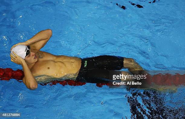 Henrique Rodrigues of Brazil celebrates winning the Men's 200m Individual Medley Fiinals at the Pan Am Games on July 18, 2015 in Toronto, Canada.