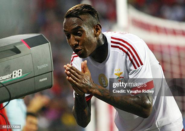 Talisca of Benfica celebrates a goal during the 2015 International Champions Cup match against Paris Saint-Germain at BMO Field on July 18, 2015 in...