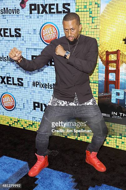 Actor Affion Crockett attends the "Pixels" New York premiere at Regal E-Walk on July 18, 2015 in New York City.