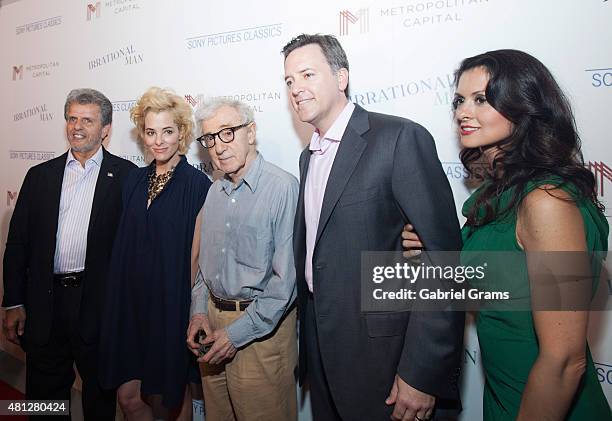 Ronald L.Chez, Parker Posey,Woody Allen, Michael P. Rose and Monica Rose attend the Chicago premiere of "Irrational Man" at Bellweather Meeting House...