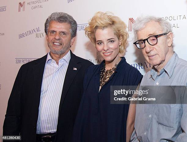 Ronald L.Chez, Parker Posey and Woody Allen attend the Chicago premiere of "Irrational Man" at Bellweather Meeting House & Eatery on July 18, 2015 in...